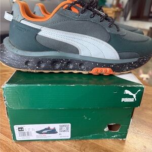 Puma Dark Green and Orange Athletic Shoes